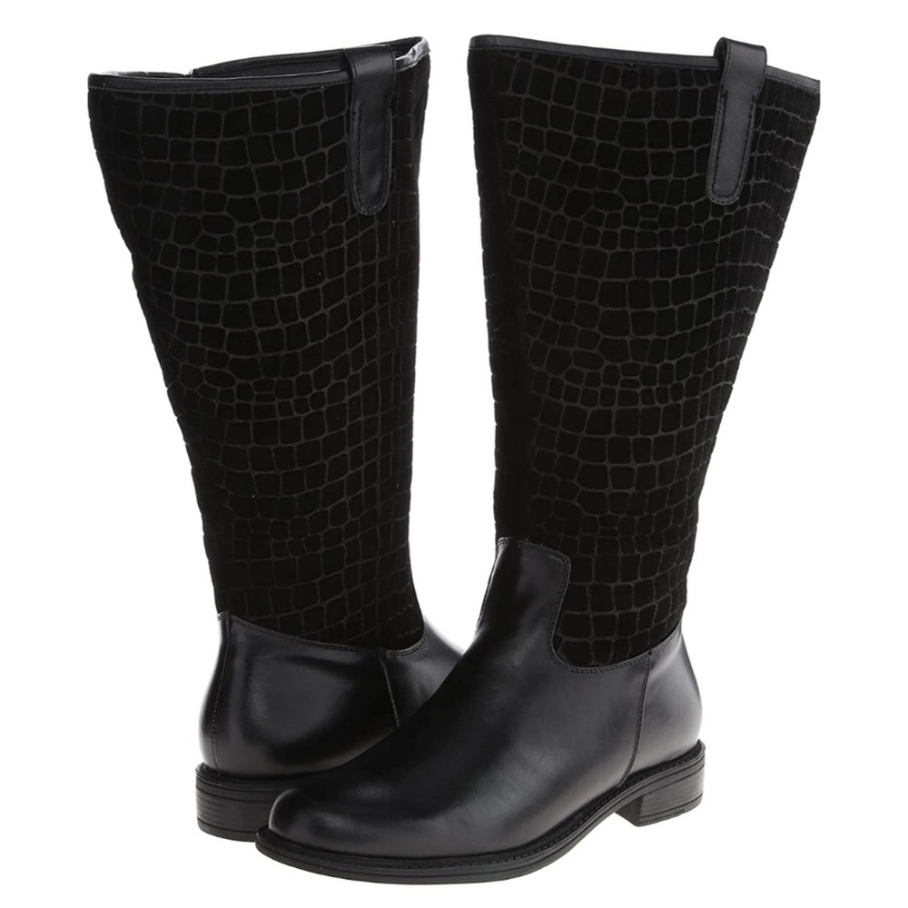 David Tate Best 20" Wide Calf Tall Boots Black Croc 6.5 M